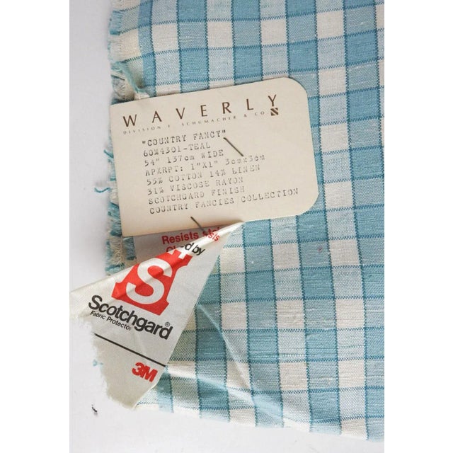 American Waverly Blue Check Country Fancy Linen Cotton Blend Fabric For Sale - Image 3 of 4