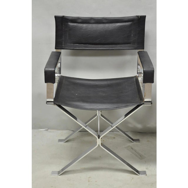 Metal Vintage Alessandro Albrizzi Italy Mid Century Modern Chrome Director Chair Pair For Sale - Image 7 of 18