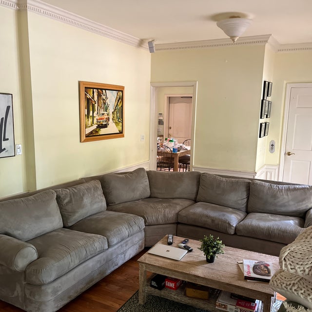 Ethan Allen Attributed to Ethan Allen Suede Grey Sofa For Sale - Image 4 of 12