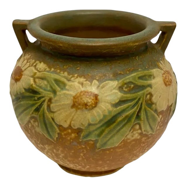 Antique Roseville Dahlrose Bowl Brown Green Yellow in Color 1920’s For Sale