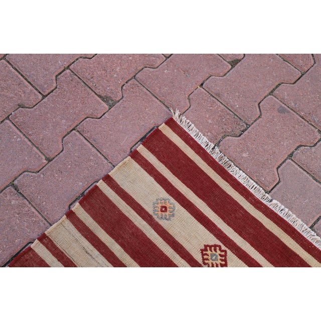 Textile 1960s Hand-Knotted Ottoman Empire Striped Natural Wool Kilim Rug For Sale - Image 7 of 9