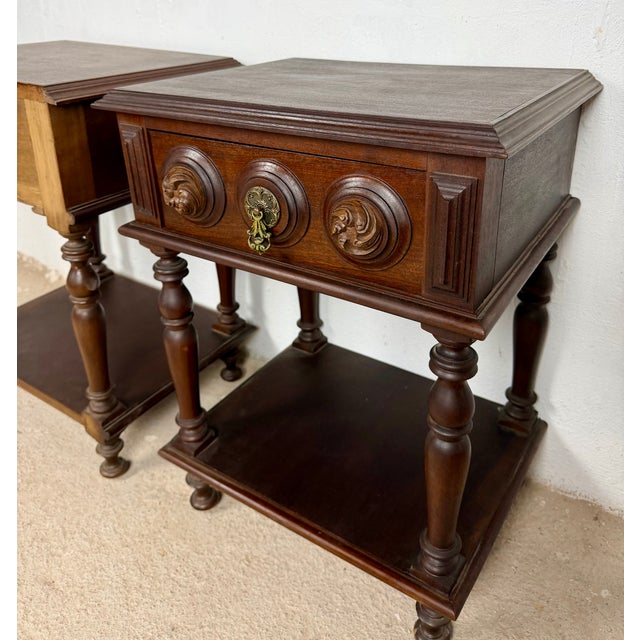 Spanish Carved Wood Nightstands, 1930, Set of 2 For Sale - Image 11 of 13