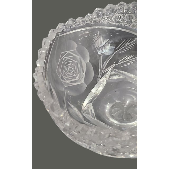 Transparent Vintage American Brilliant Cut Crystal Roses Floral Compote Candy Dish Bowl For Sale - Image 8 of 12