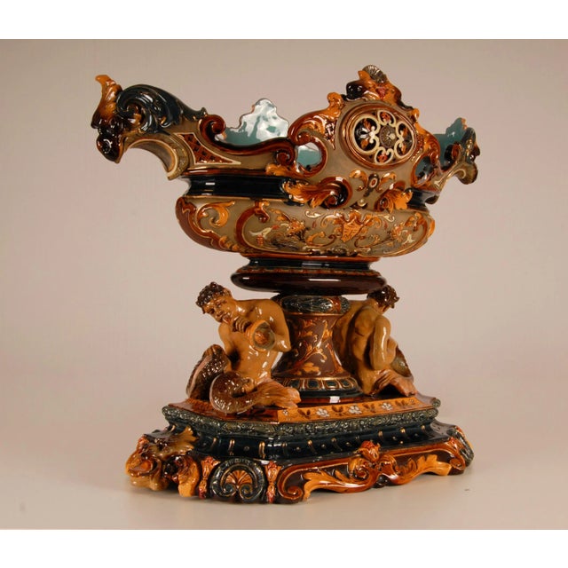 Antique Centerpiece Ceramic Renaissance Revival Majolica Vase For Sale - Image 6 of 13