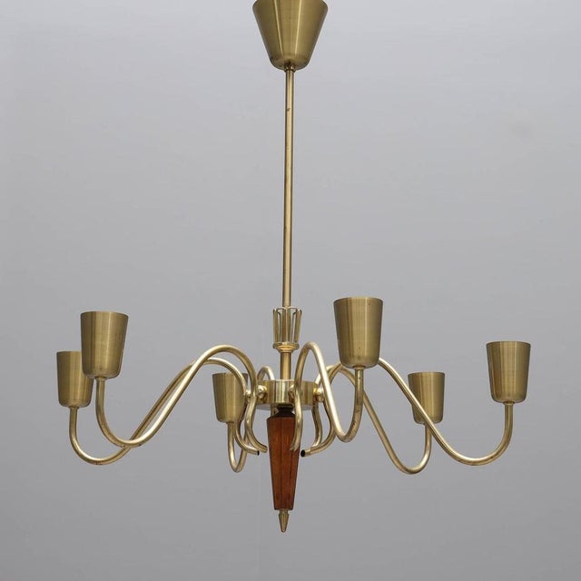 Metal Swedish Brass Chandelier by Hans Bergström for Asea, 1940s For Sale - Image 7 of 9