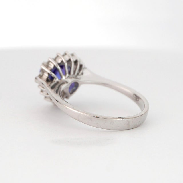 18k White Gold Ring With Trillion-Cut Tanzanite & Diamond Halo, New, Size 7 For Sale - Image 10 of 12