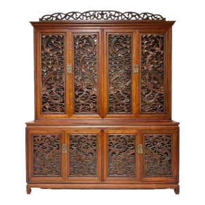 Vintage Rosewood China Cabinet - Hand Carved Fire Dragons, Asian Brass Hardware, Glass Doors, Oriental Display Hutch, Rare Chinese Furniture