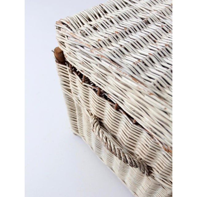 Vintage White Wicker Storage Basket For Sale - Image 11 of 18