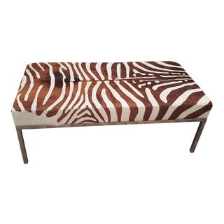 Contemporary Chrome and Zebra Stenciled Hide Bench For Sale