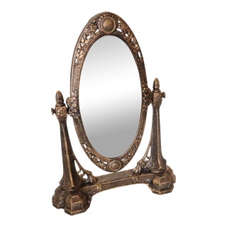Gothic Brass Swivel Table Mirror For Sale
