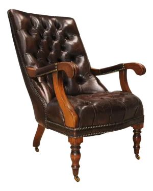 William IV Brown Leather Chesterfield Library Chair on Castors