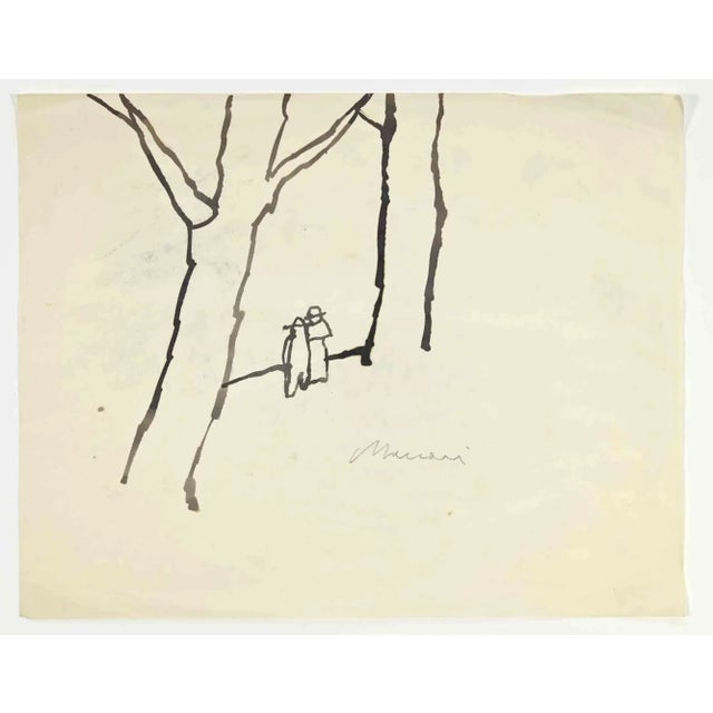 Into the Woods is a Watercolor Drawing realized by Mino Maccari (1924-1989) in the 1960s. Hand-signed on the lower. Good...