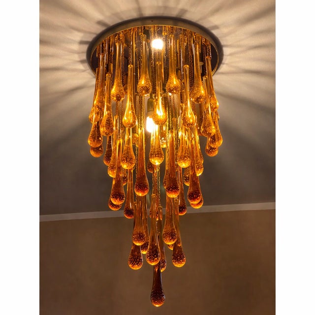 AMBER DROPS MURANO GLASS “BIG DROPS” FLUSH MOUNT Impressive flush mount with AMBER “Big DROPS “with bubbles inside....