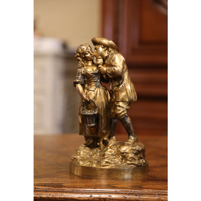 Bronze Mid-19th Century French Patinated Bronze Sculpture Composition "The Kiss" For Sale - Image 8 of 8