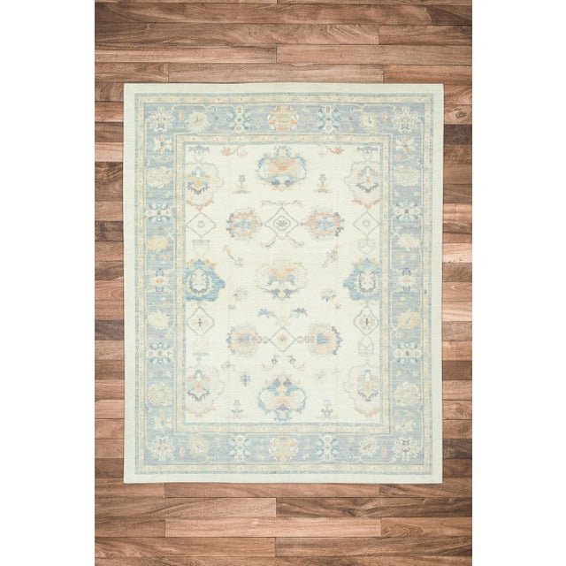Textile Blue Multicolor Handwoven Turkish Oushak Rug 12' X 15'1" For Sale - Image 7 of 7