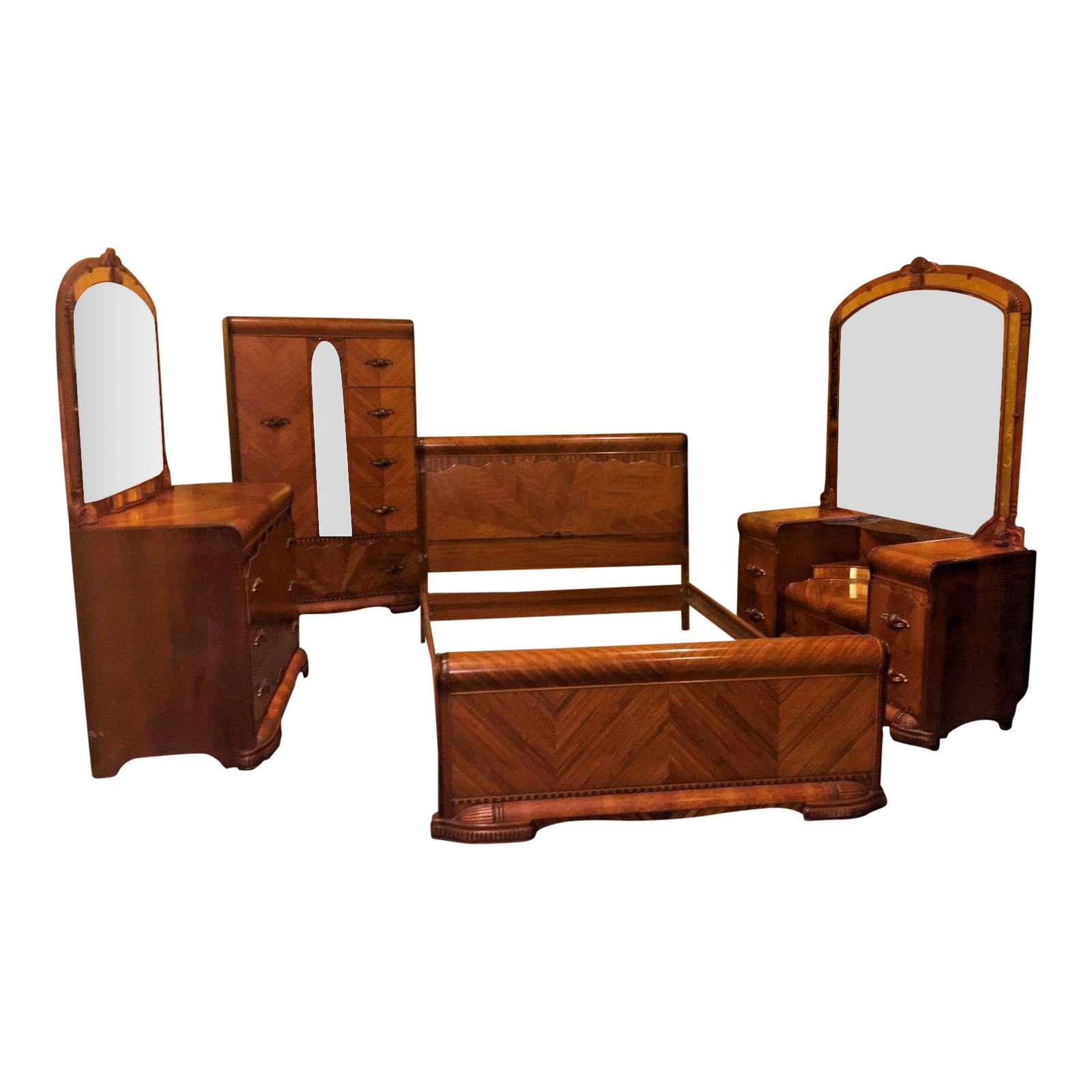 Art Deco 4 Piece Waterfall Anique Bedroom Set Chairish