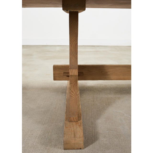 Country French Bleached Oak Farmhouse Trestle Dining Table 8 Ft For Sale - Image 14 of 18