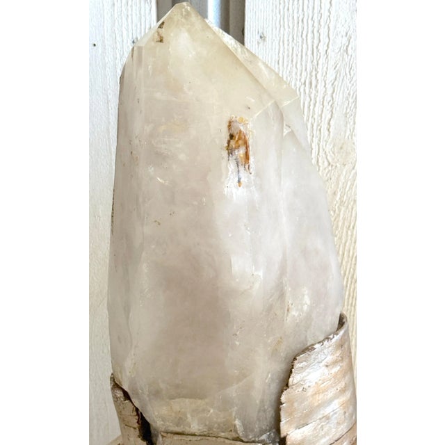 Cream Monumental Serge Roche Style Rock Crystal Stalagmite, Rockwork Silver Leaf Base For Sale - Image 8 of 12