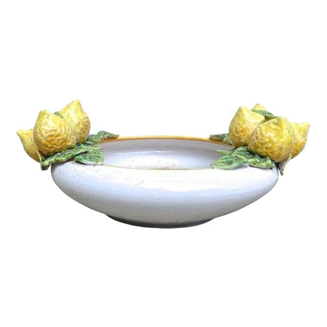 Vintage Italian Lemon Handled Ceramic Fruit Bowl For Sale