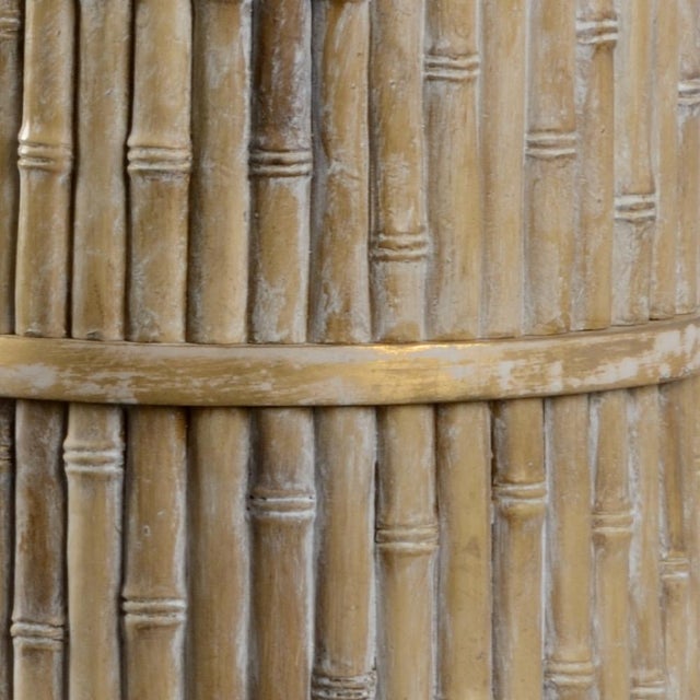 Whitewashed cast composite bamboo column with antique brass finished accents 32.5h x 6w x 6d Shade Dimensions: top(15)...