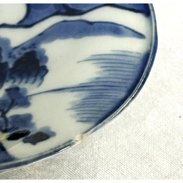 Blue Vintage Hand Painted Japanese Porcelain Blue and White Plates- a Pair For Sale - Image 8 of 12