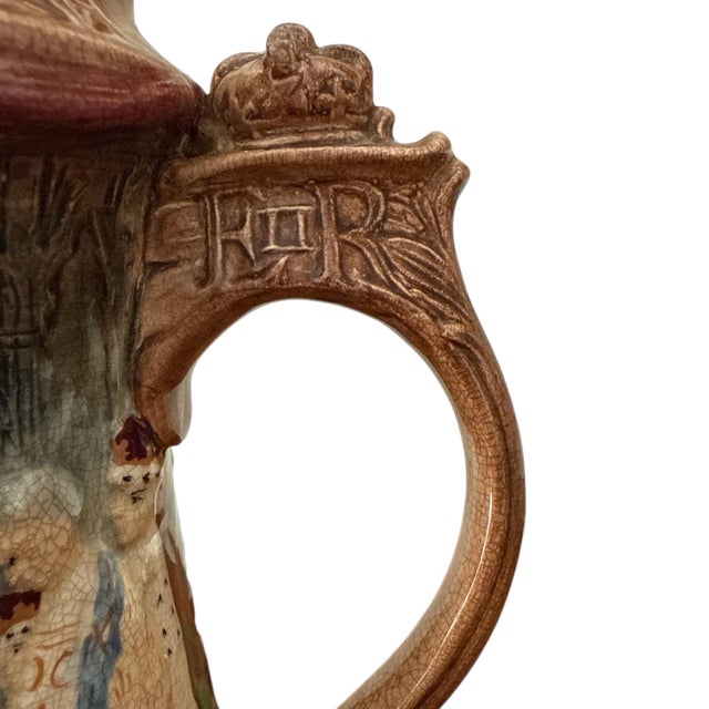 1950s Vintage Burleigh Ware Coronation Jug — Queen Elizabeth II Commemorative Relief Pitcher — 8.5” For Sale - Image 5 of 11