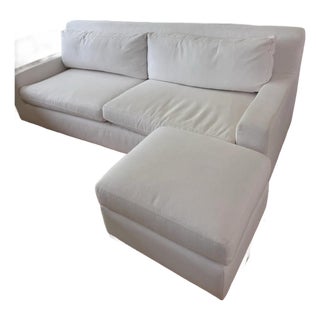 Restoration Hardware Modena Track Arm Sofa With Matching Ottoman, 96", White Linen For Sale