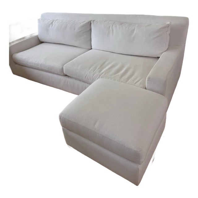Restoration Hardware Modena Track Arm Sofa With Matching Ottoman, 96", White Linen For Sale