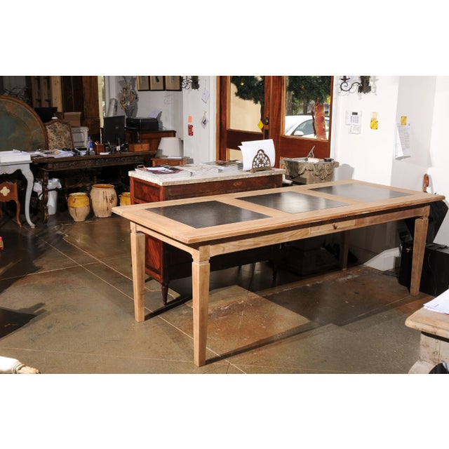 Mid 20th Century Southern French Mid Century Natural Oak Dining Table with Fossil Black Marble Top For Sale - Image 4 of 12