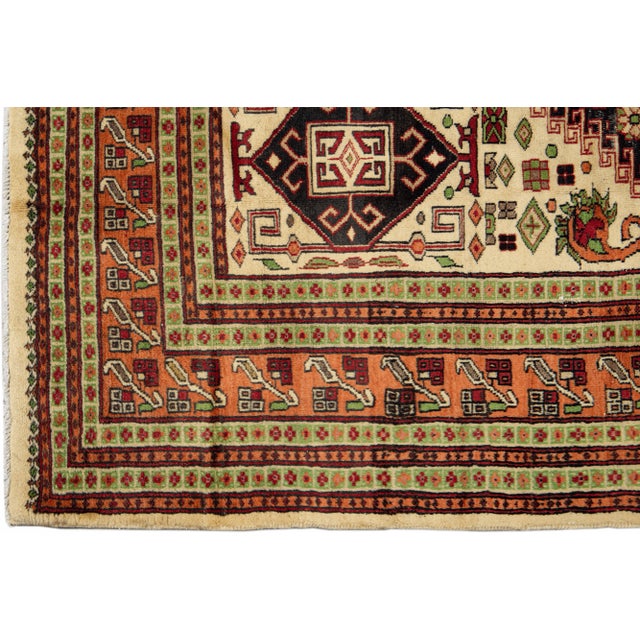 Vintage Handmade Persian Ivory Geometric Wool Rug 4'9" X 6'10" For Sale - Image 4 of 11