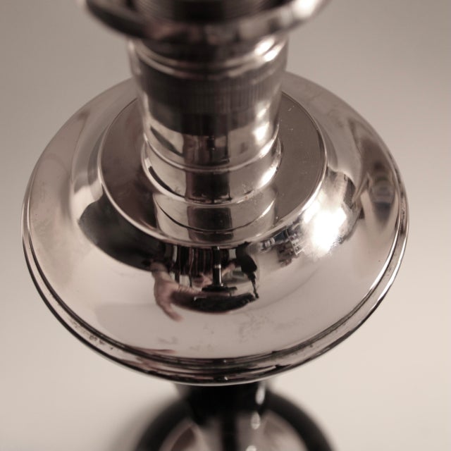 French Art Deco Table Lamp in Black Wood and Silver Metal from Mazda, 1920s For Sale - Image 9 of 16
