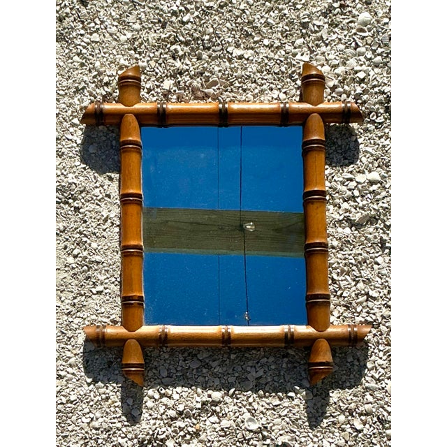 Vintage Boho Carved Bamboo Mirror For Sale - Image 9 of 12
