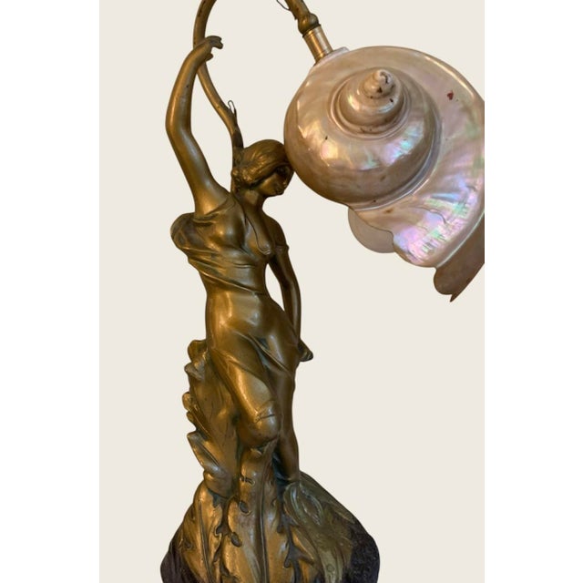 Art Nouveau Art Nouveau Lady Nautilus Shell Lamp Circa 1900 For Sale - Image 3 of 12