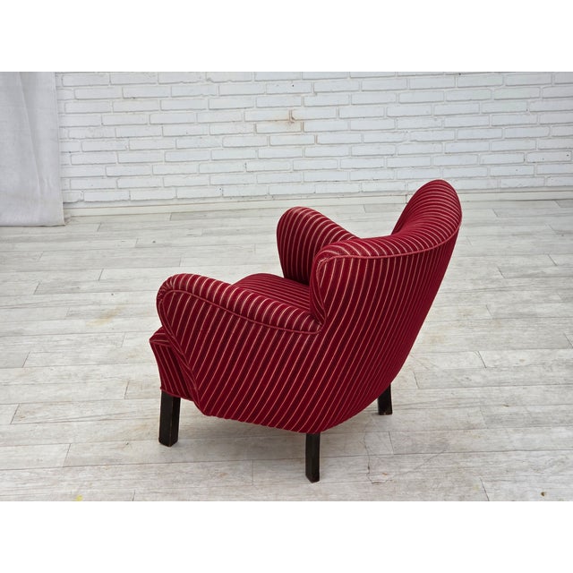 Red Danish Armchair in Red Striped Wool with Oak Legs, 1960s For Sale - Image 8 of 16