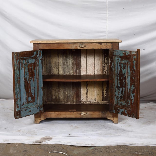 Two-Door Nightstand Made From Antique Indian Teakwood Architectural Elements For Sale In Santa Fe - Image 6 of 7
