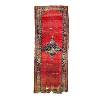 Late 19th Century Late 19th Century Ancient Kurdish Reds Aubergine & Emerald Green Runner Rug 4.3 X 11.10 For Sale