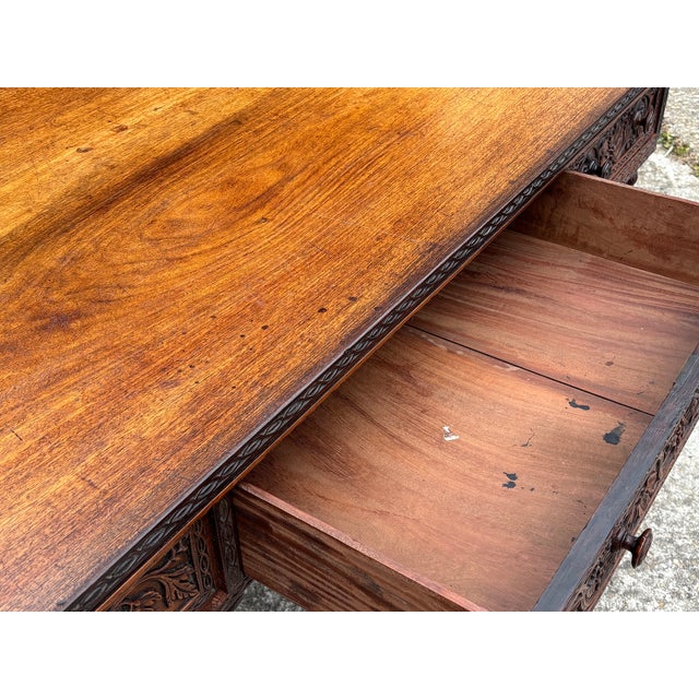 Anglo-Indian Carved Padauk Partner's Desk, 1860s For Sale - Image 18 of 18