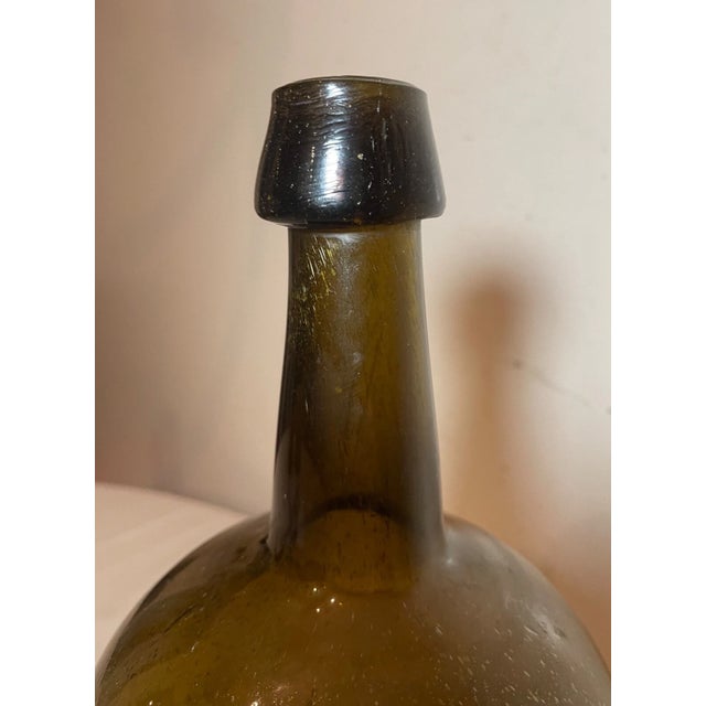 19th Century Large Rare Antique 1800's Hand Blown Green Glass Demijohn Carboy Wine Bottle Jar For Sale - Image 5 of 10