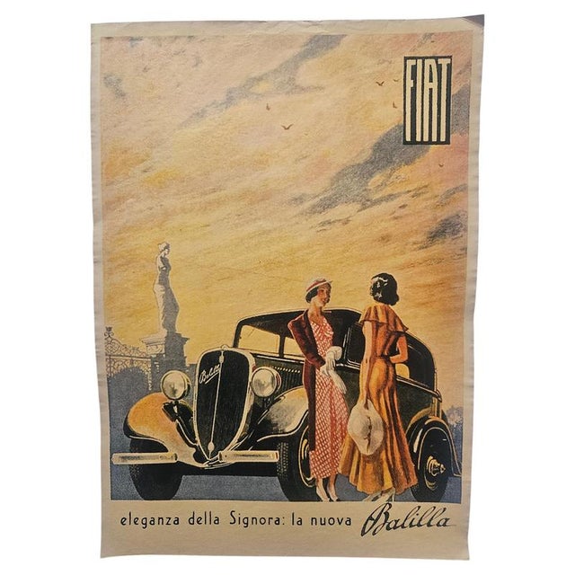 Yellow Art Deco Fiat Automobile Advertising Poster, 1930s For Sale - Image 8 of 8