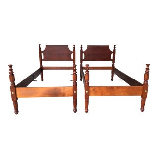 Garnet Hill Solid Cherry Tulip Twin Poster Beds - A Pair For Sale