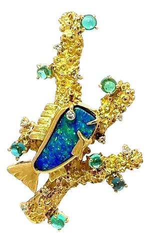 Ruby Sapphire Emerald Paraiba Diamond 18k Yellow Gold Freeform Brooch Pendant