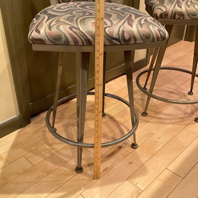 Pair of Contemporary Upholstered Counter/Bar Stools by Johnston Casuals, Bronze Tone Metal For Sale - Image 12 of 14