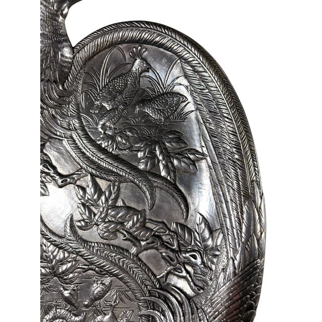 Art Nouveau 1986 Arthur Court Pheasant & Quail Cast Aluminum Oval Serving Platter For Sale - Image 3 of 6
