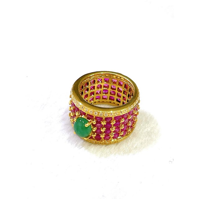 Not Yet Made - Made To Order Bochic “Orient” African Ruby, & Jade Vintage Band Ring Set In 18 K Gold & Silver, Size 6 For Sale - Image 5 of 11
