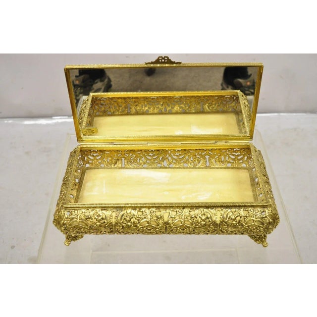 Metal Vintage French Hollywood Regency Style Gold Filigree Vanity Jewelry Box by Globe For Sale - Image 7 of 12