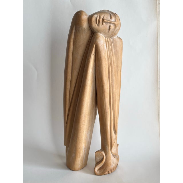 Almond Vintage Modernist Statue Carved Wood All Natural For Sale - Image 8 of 9