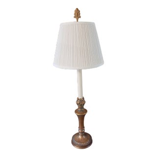 Vintage Stiffel Hollywood Regency Gilded Table Lamp With Torch Flame & Lamp Shade For Sale
