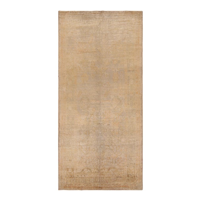 20 Century Antique Turkish Oushak Rug in Beige, Orange All Over Pattern For Sale