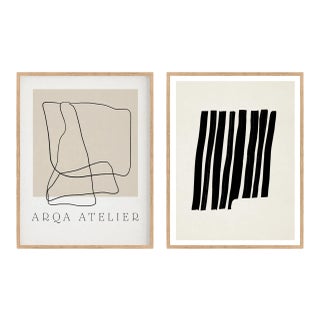 Contemporary Minimalist Abstract Giclee Prints, Framed - a Pair For Sale