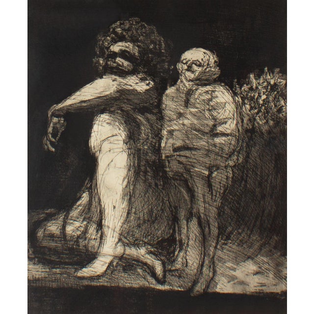 An etching, titled "Two," by the American artist James Kearns (born 1924). This piece features two figures, one standing...